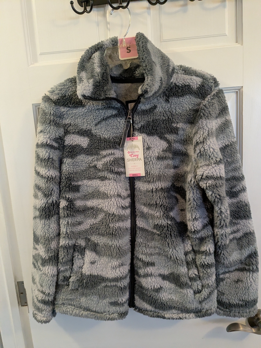 Cozy Sherpa Zip-Up Hoodie Jacket - Grey Camo
